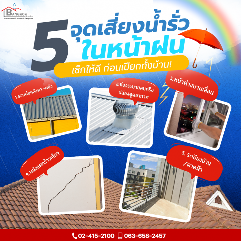 “5 จุดเสี่ยงน้ำรั่วในหน้าฝน – เช็กให้ดี ก่อนเปียกทั้งบ้าน!”